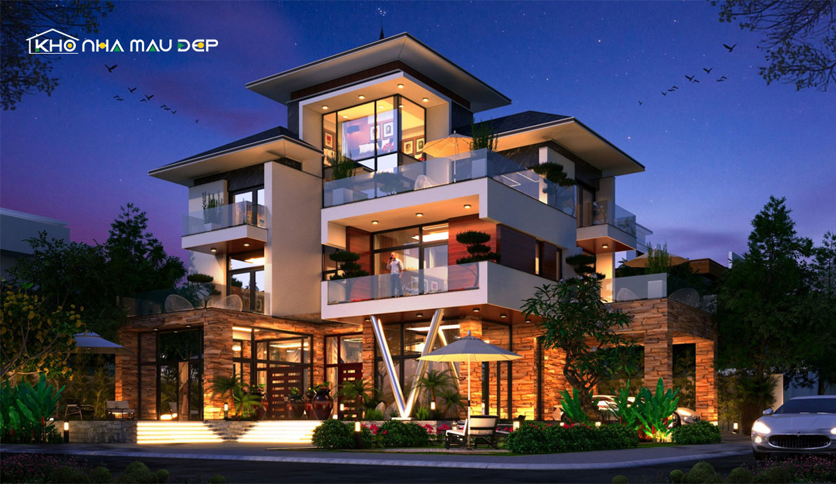 Mẫu thiết kế biệt thự hiện đại có gara để oto