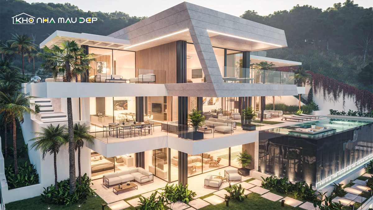 Mẫu biệt thự đẹp hiện đại hình chữ L