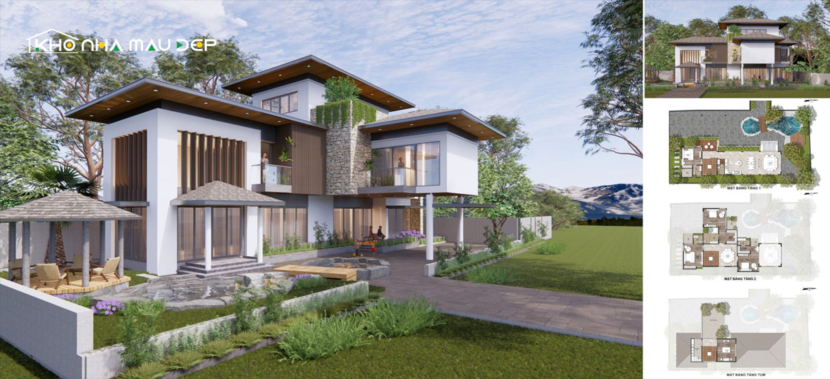 Mẫu thiết kế biệt thự có gara để xe phong cách hiện đại