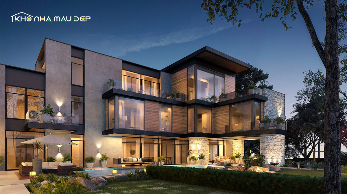 Mẫu biệt thự đẹp hiện đại hình chữ L