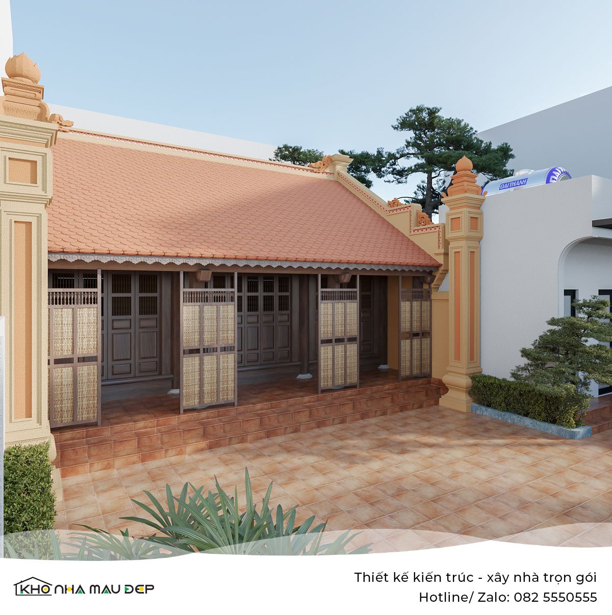 kiến trúc nhà ba gian truyền thống 60m2