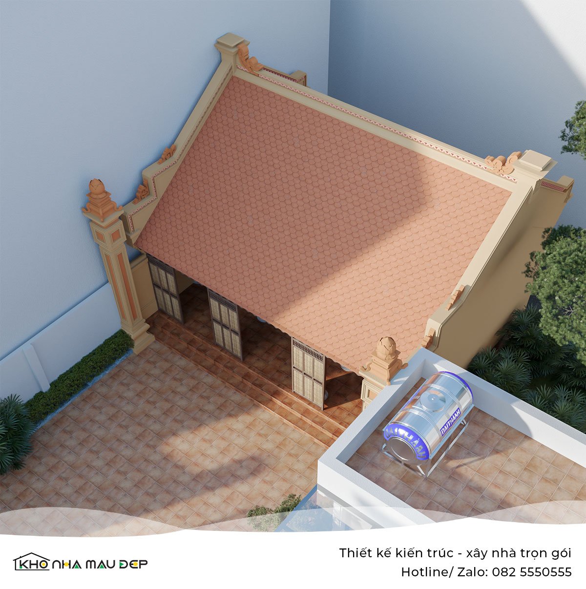 kiến trúc nhà ba gian truyền thống 60m2