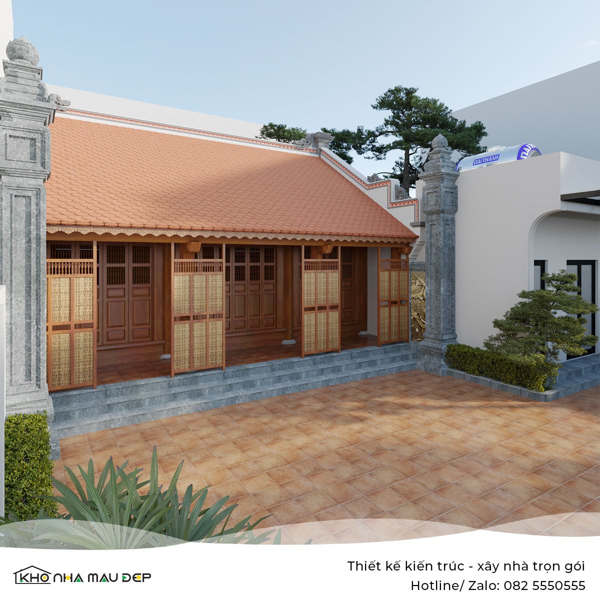 kiến trúc nhà ba gian truyền thống 60m2