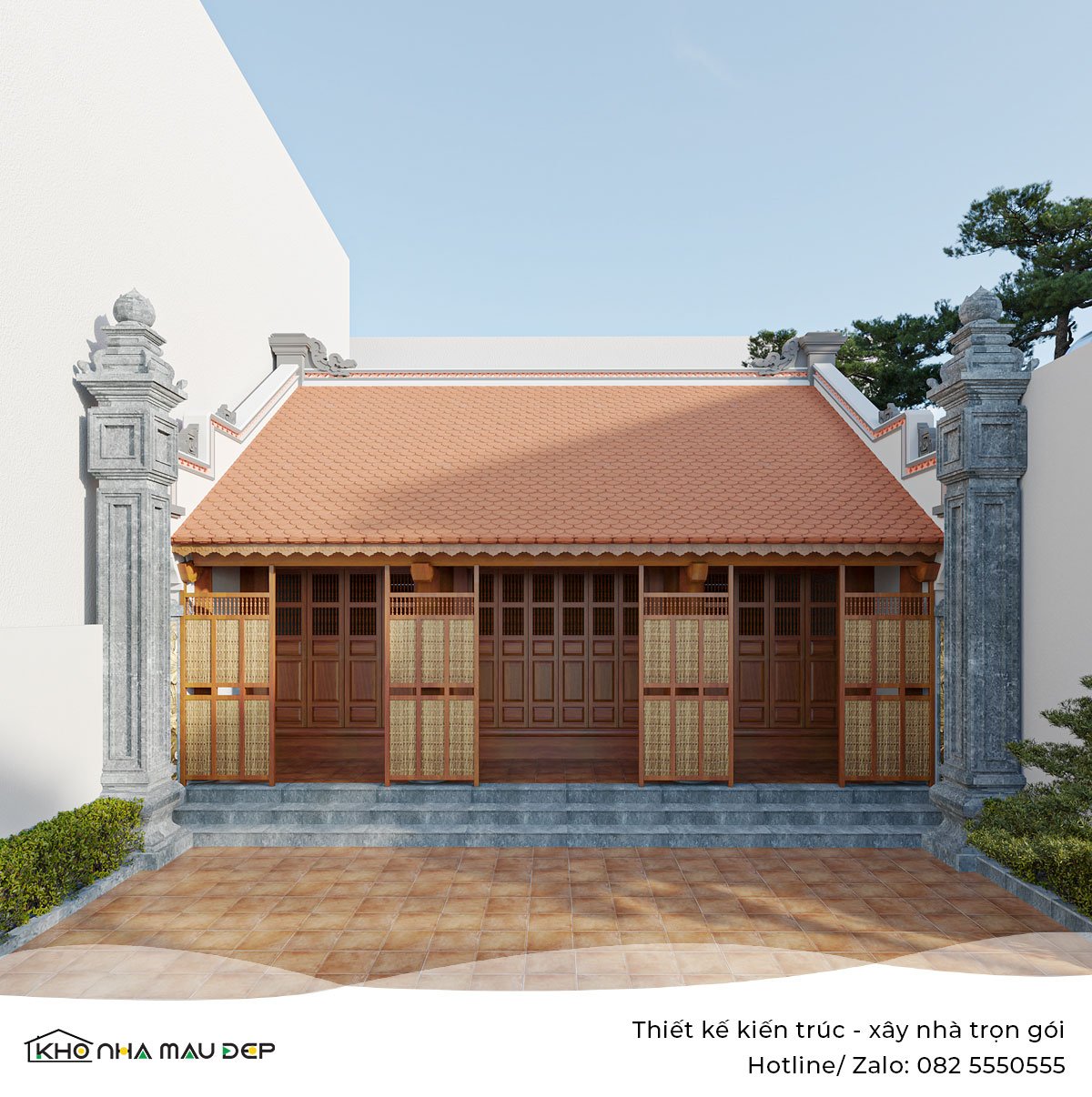 kiến trúc nhà ba gian truyền thống 60m2