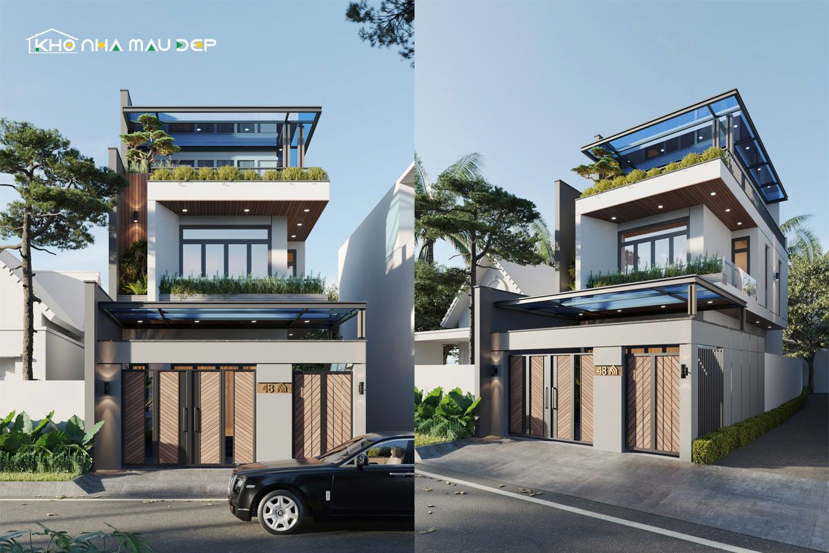 Kiến trúc nhà phố 2 tầng 1 tum 3 phòng ngủ 210m2