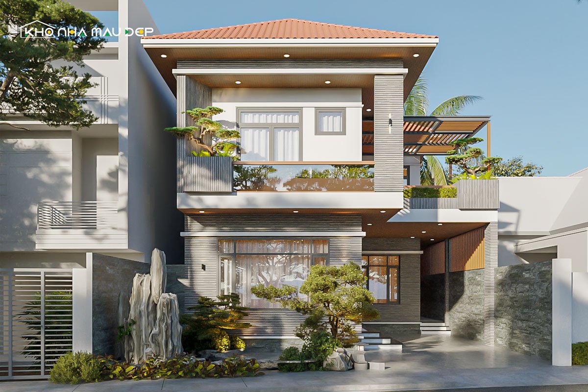 Kiến trúc nhà phố 2 tầng mái Nhật phong cách hiện đại 220m2