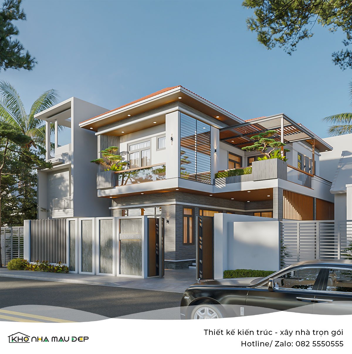 nhà phố 2 tầng mái Nhật phong cách hiện đại 220m2