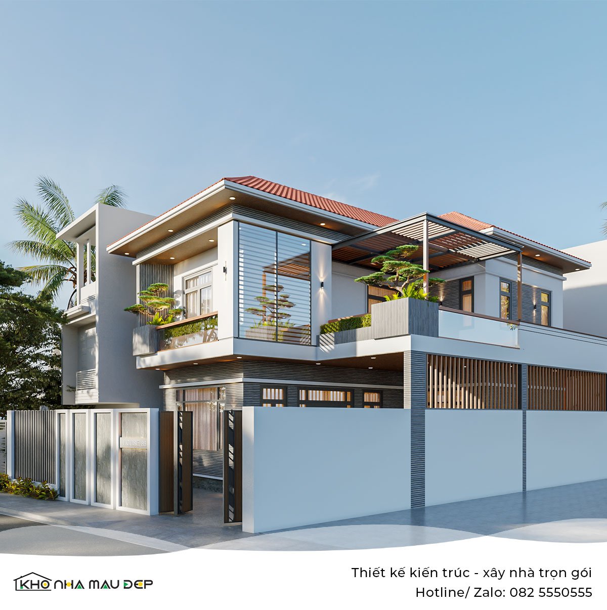 nhà phố 2 tầng mái Nhật phong cách hiện đại 220m2