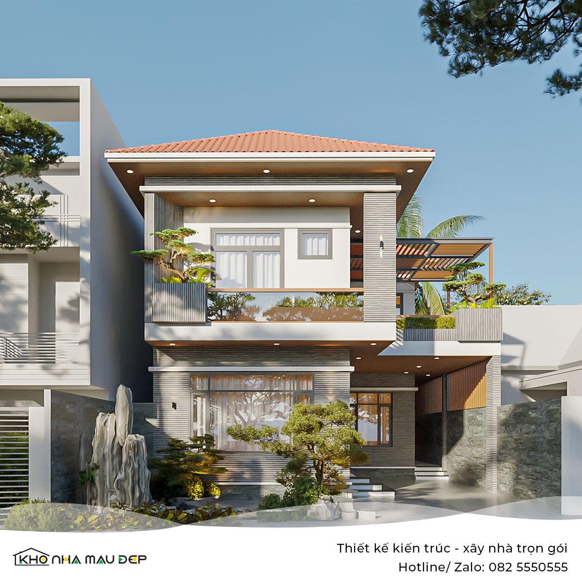 nhà phố 2 tầng mái Nhật phong cách hiện đại 220m2