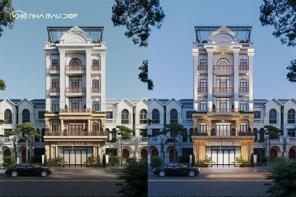 Kiến trúc văn phòng 5 tầng 1 tum phong cách tân cổ điển