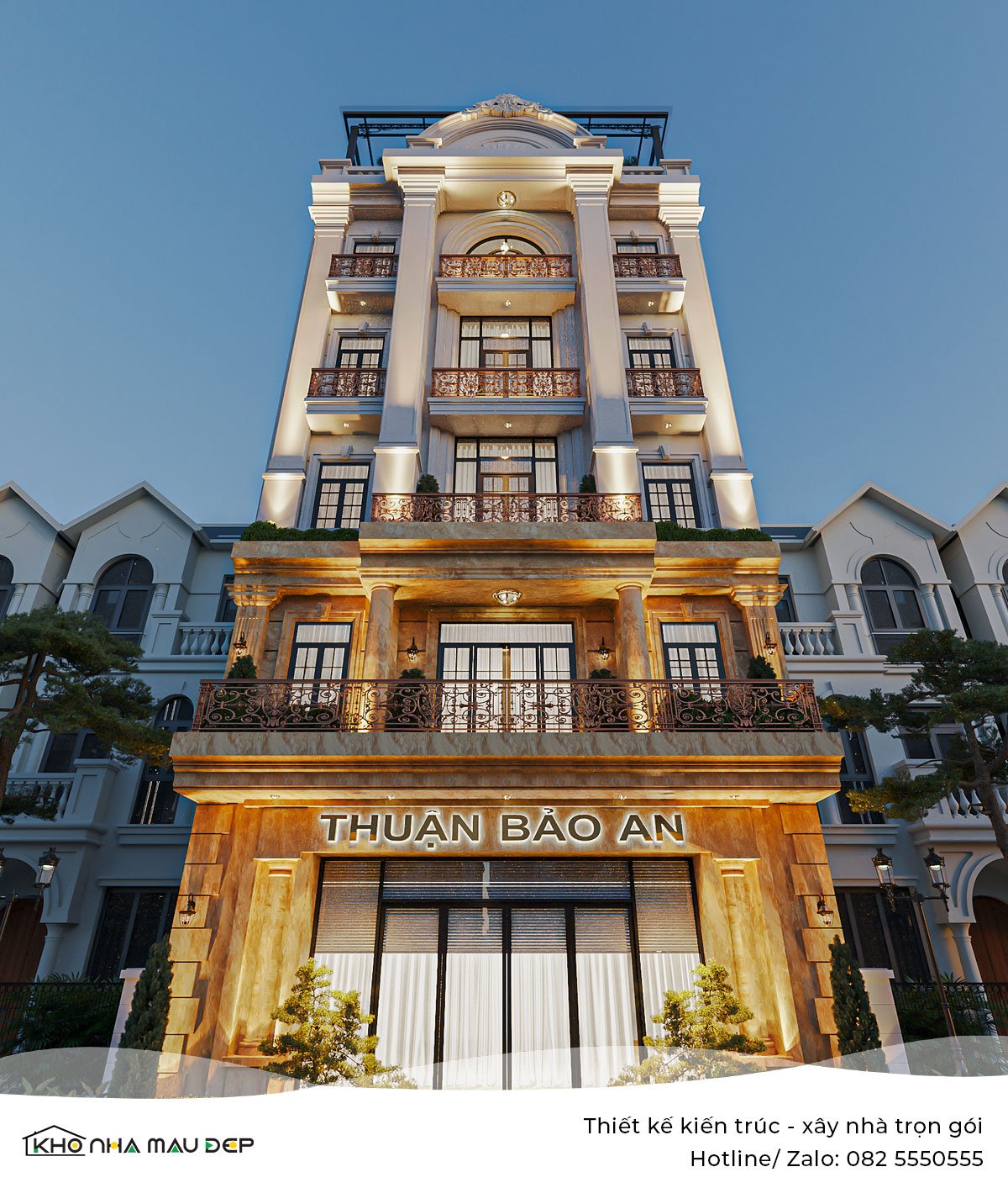 Kiến trúc văn phòng 5 tầng 1 tum phong cách tân cổ điển