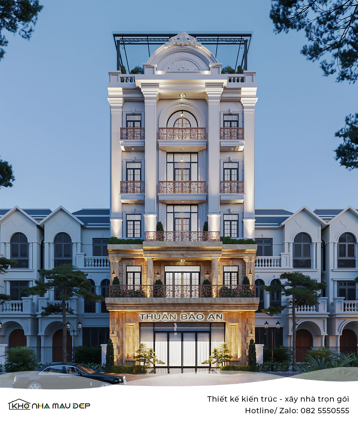 Kiến trúc văn phòng 5 tầng 1 tum phong cách tân cổ điển