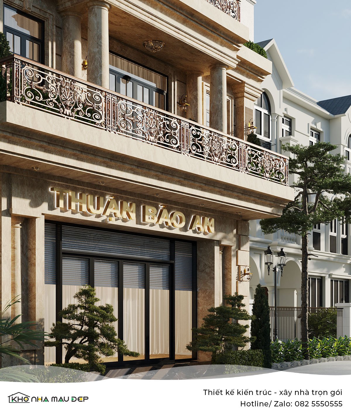 Kiến trúc văn phòng 5 tầng 1 tum phong cách tân cổ điển