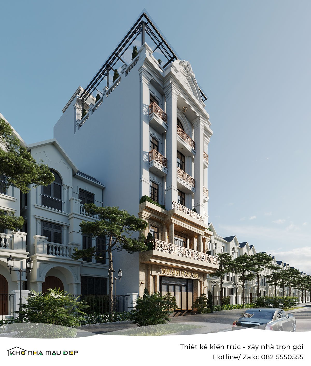 Kiến trúc văn phòng 5 tầng 1 tum phong cách tân cổ điển