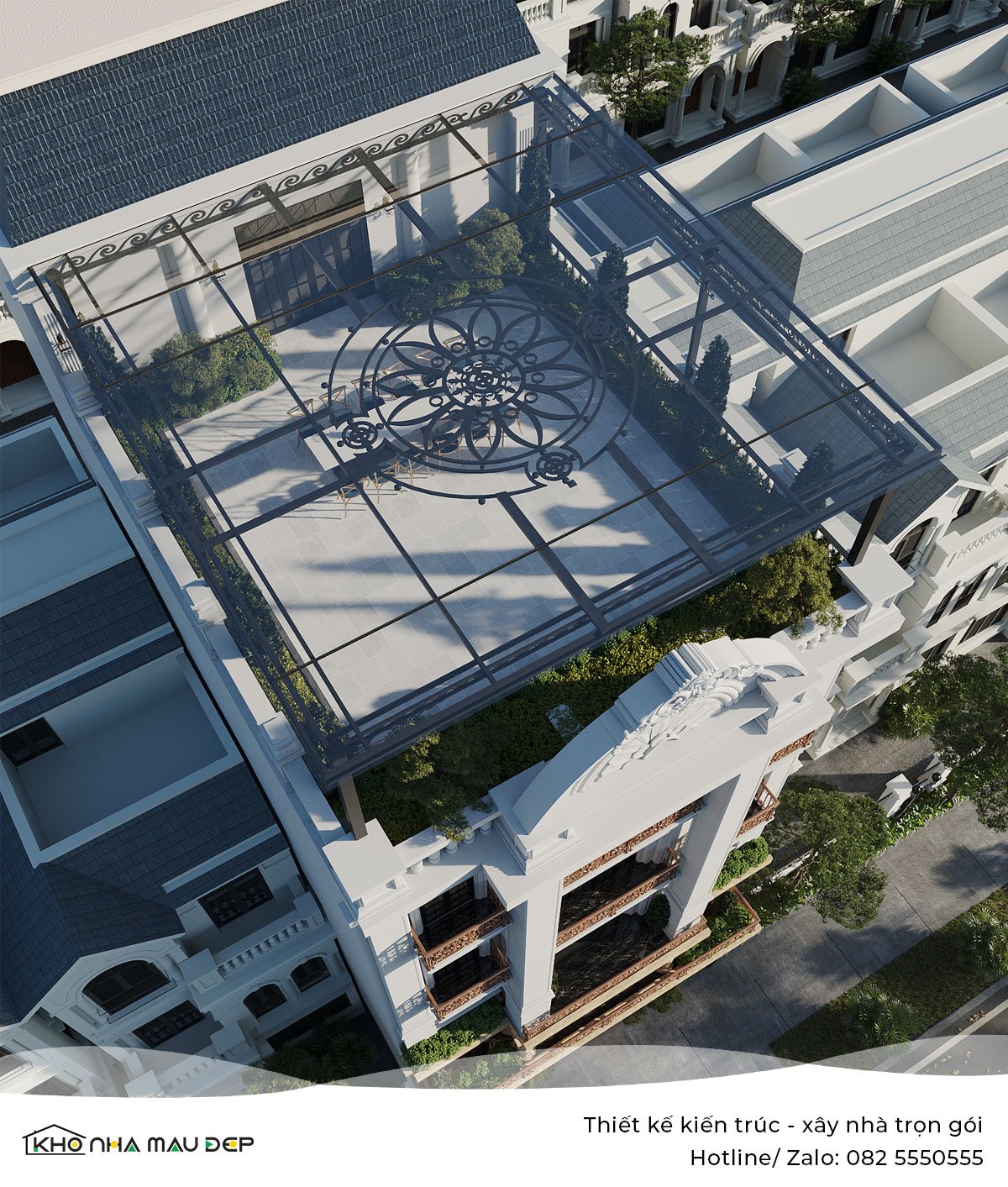 Kiến trúc văn phòng 5 tầng 1 tum phong cách tân cổ điển