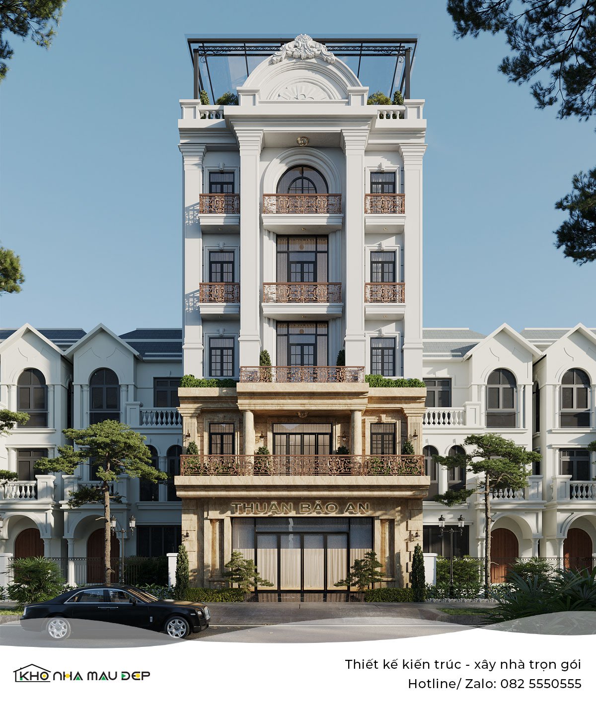 Kiến trúc văn phòng 5 tầng 1 tum phong cách tân cổ điển