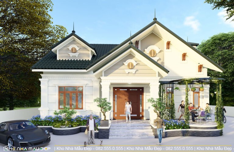 nhà cấp 4 mái thái 3 phòng ngủ 12x8m