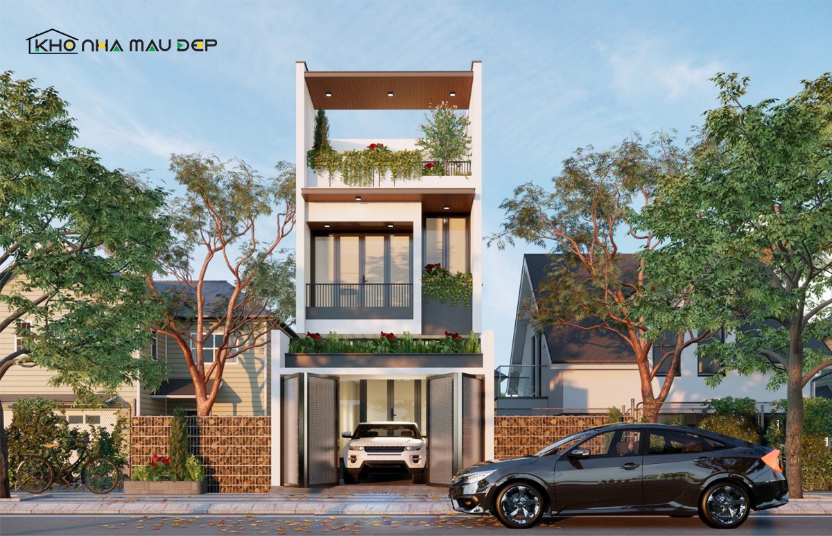 Mẫu nhà ống 3 tầng đẹp có sân trước nhà 