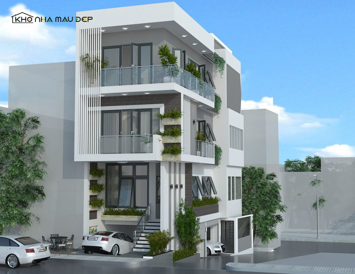 Mẫu nhà ống 3 tầng đẹp có gara để xe tiện ích 