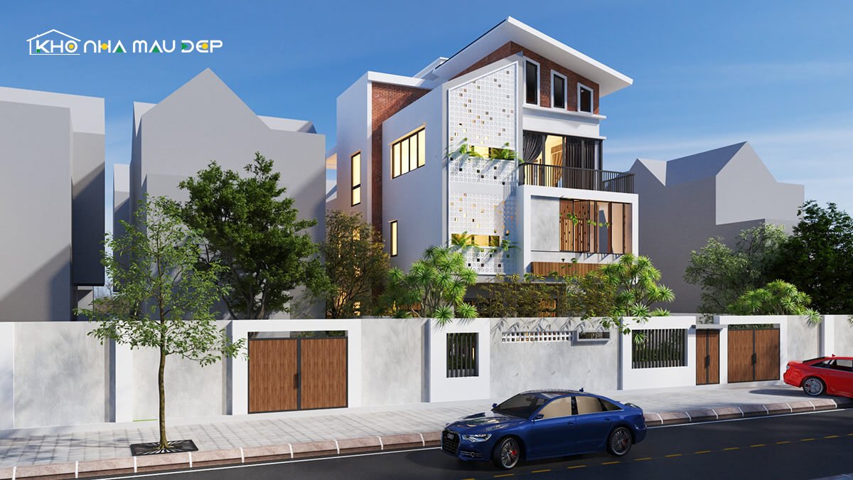 Mẫu nhà ống 3 tầng đẹp mái lệch sáng tạo 