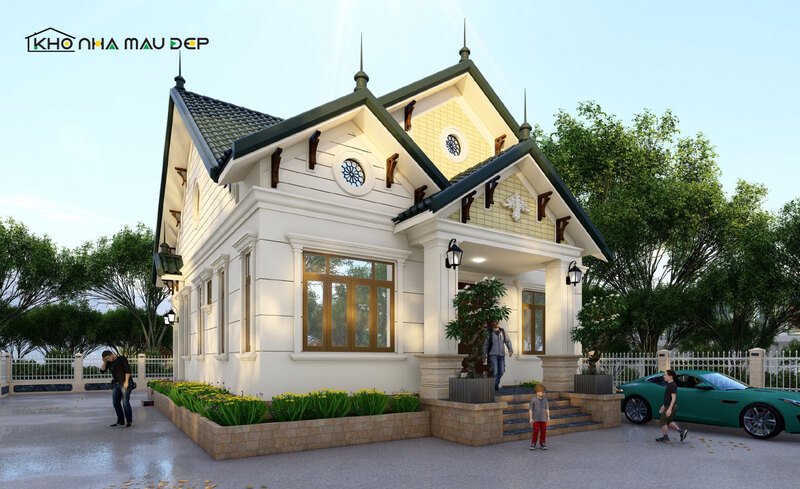 Mẫu nhà cấp 4 mái ngói thiết kế phong cách cổ điển 