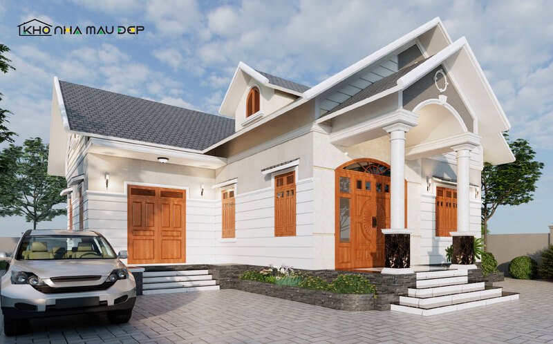 Thiết kế nhà cấp mái ngói chữ L sáng tạo 