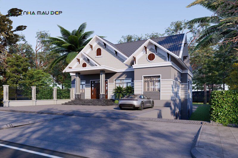 Mẫu nhà cấp 4 mái ngói chữ U 