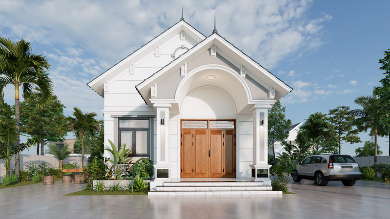 Mẫu nhà cấp 4 mái ngói có gác lửng hiện đại 