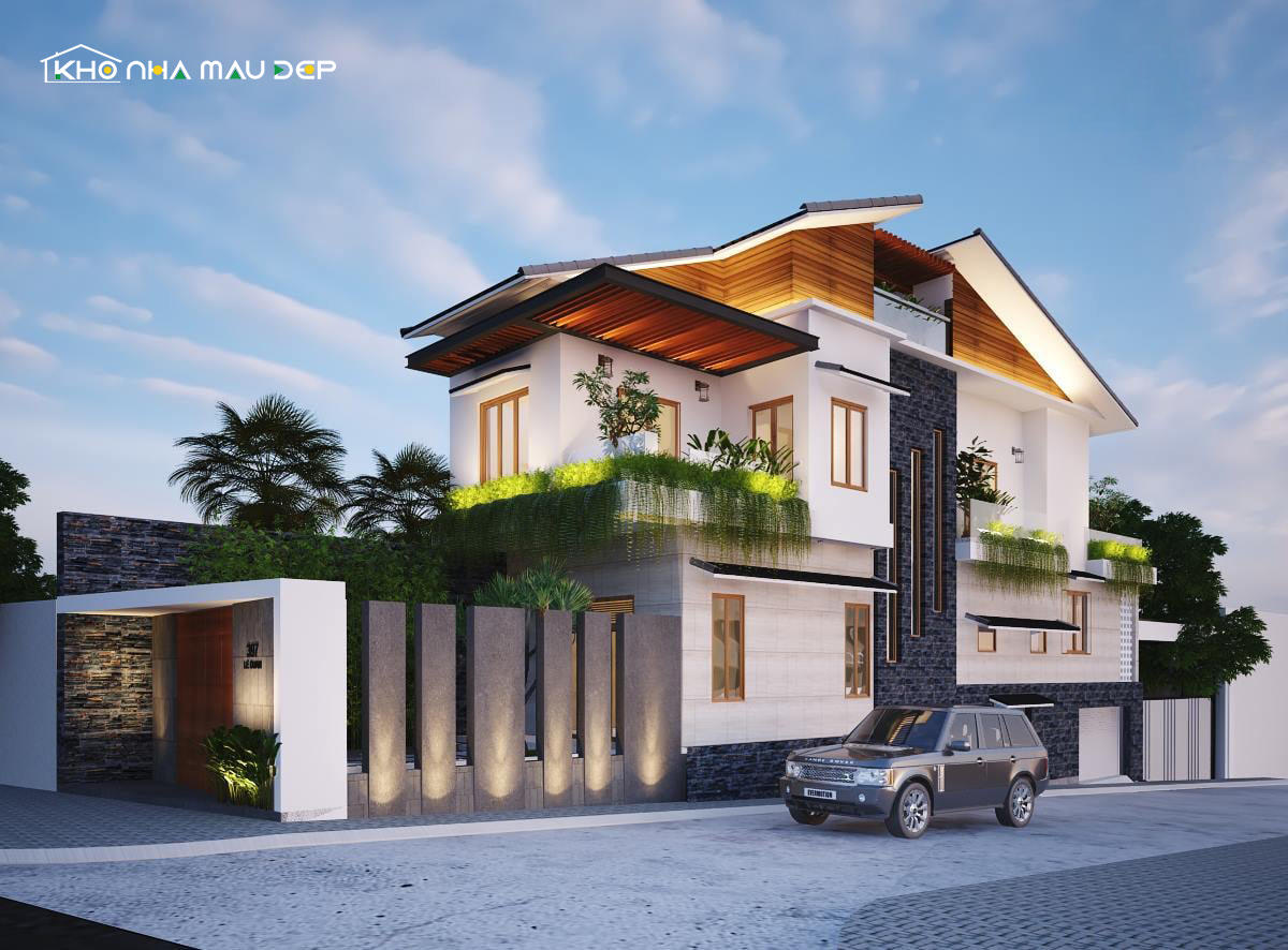 Nhà mái lệch 2 tầng hiện đại với 3 phòng ngủ rộng rãi