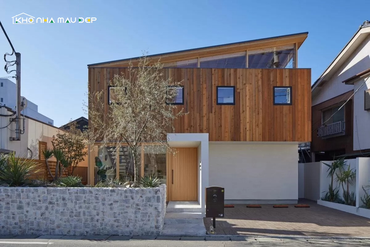 Mẫu nhà 2 tầng mái lệch với phong cách tối giản