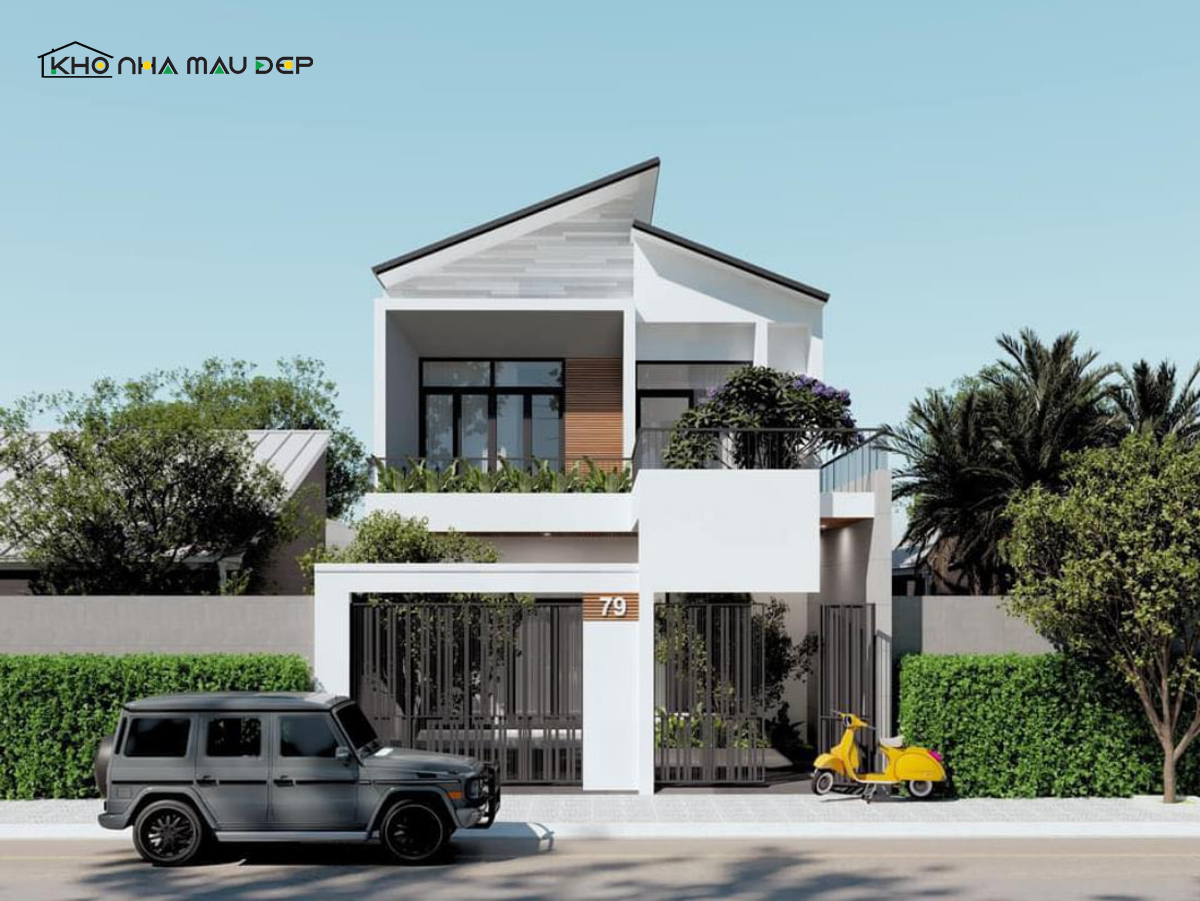 Mẫu nhà mái lệch 2 tầng hiện đại và sang trọng