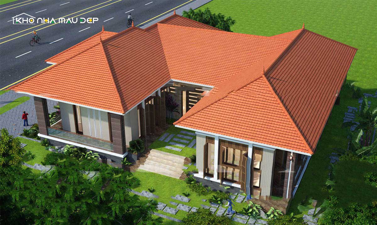 Thiết kế nhà cấp 4 mái ngói theo kiến trúc chữ U