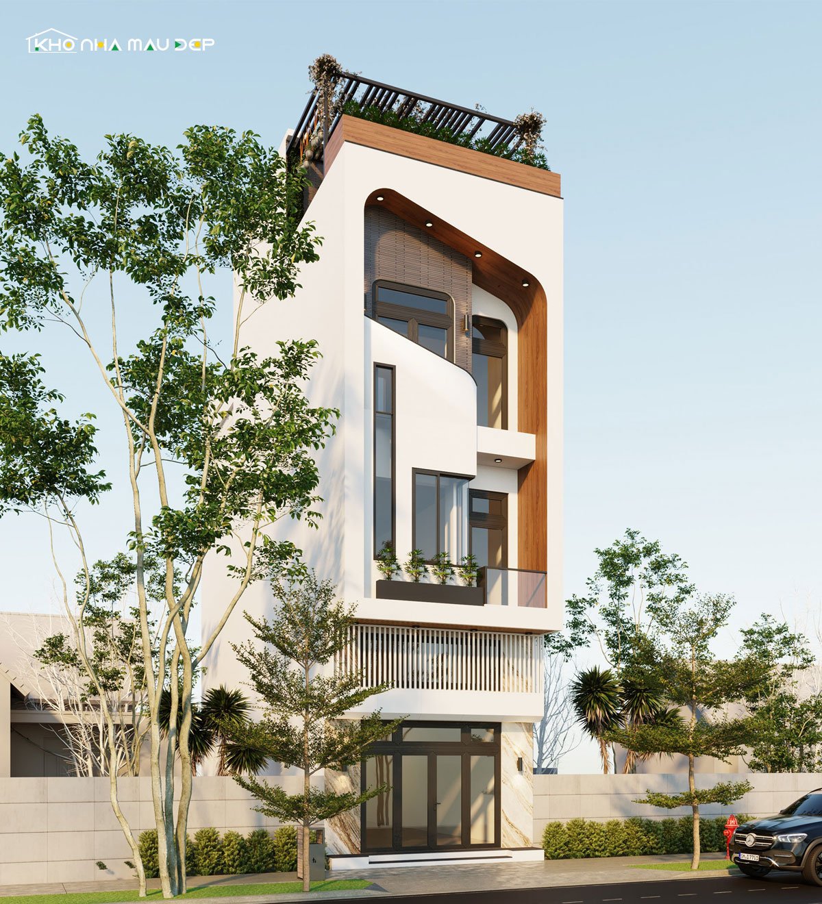 Mẫu nhà ống 3 tầng đẹp có thêm 1 tầng tum 