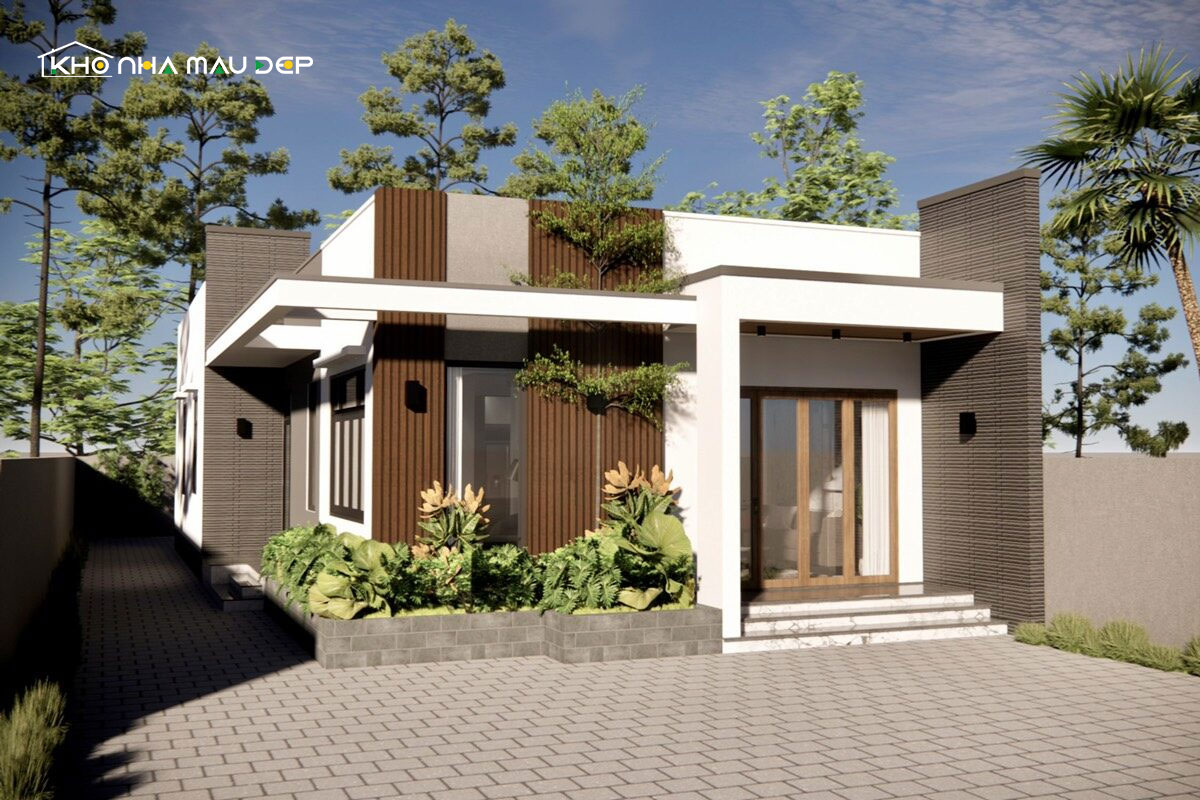 Mẫu nhà vườn cấp 4 thiết kế mái bằng tiện nghi