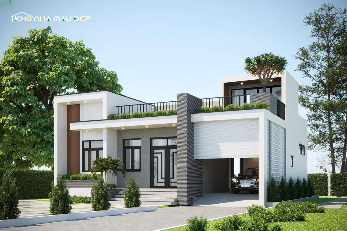 Mẫu thiết kế nhà vườn cấp 4 có gara cực kỳ tiện nghi