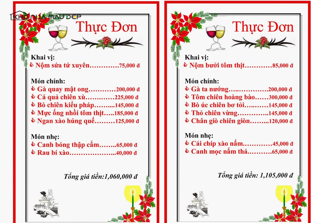 Thực đơn món ăn bữa tiệc tân gia