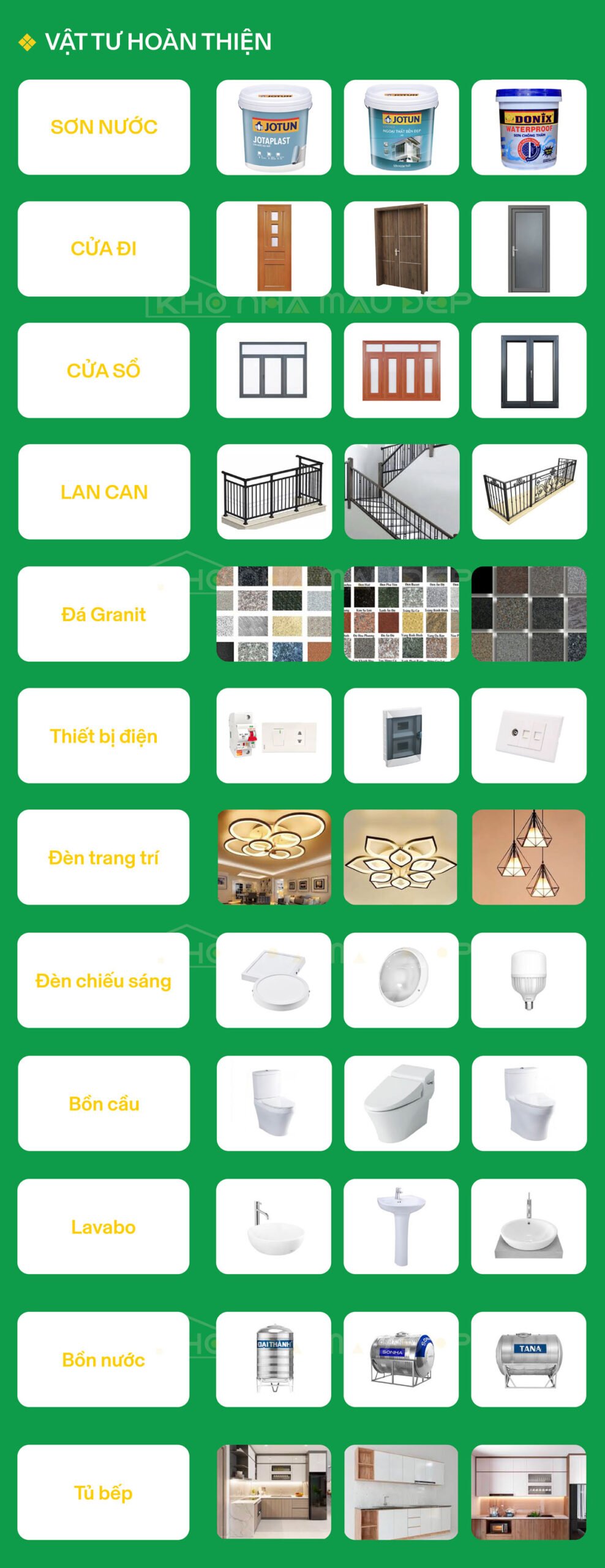 Vật liệu hoàn thiện xây nhà trọn gói