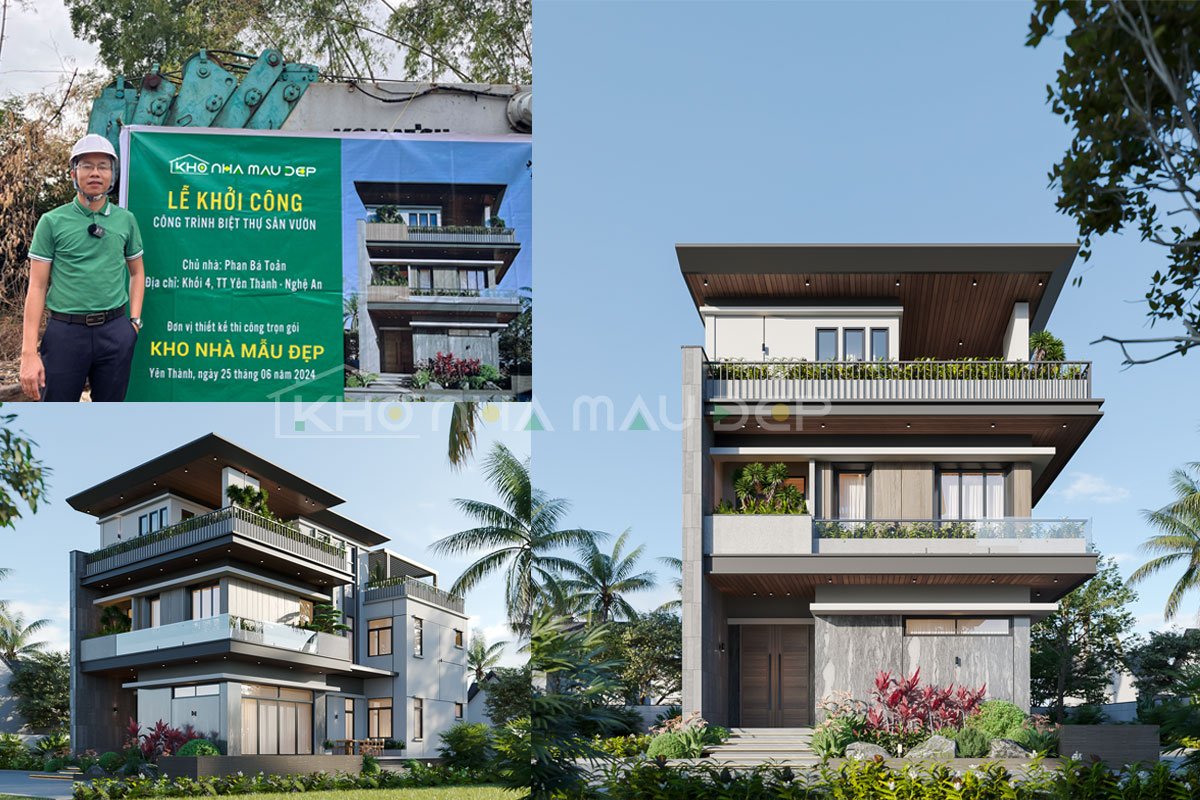 Xây nhà trọn gói: Biệt thự nhà vườn 2 tầng 1 tum anh Toản, Nghệ An