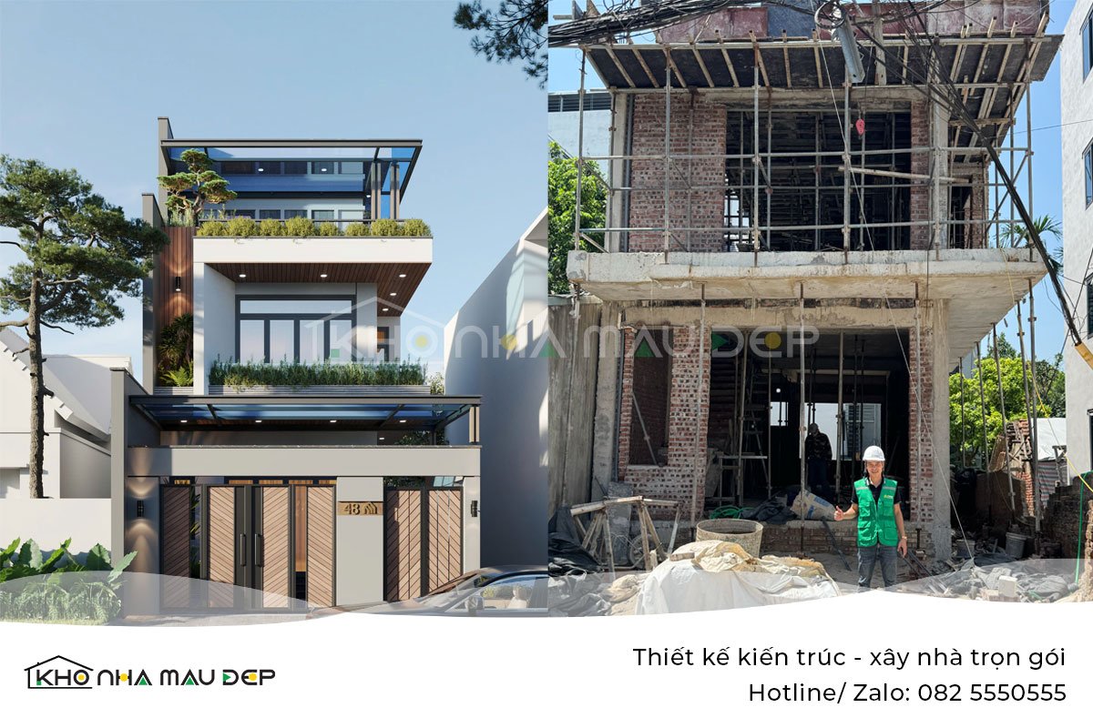 Xây nhà trọn gói: Nhà 2 tầng 1 tum hiện đại anh Thịnh tại Chương Mỹ, Hà Nội