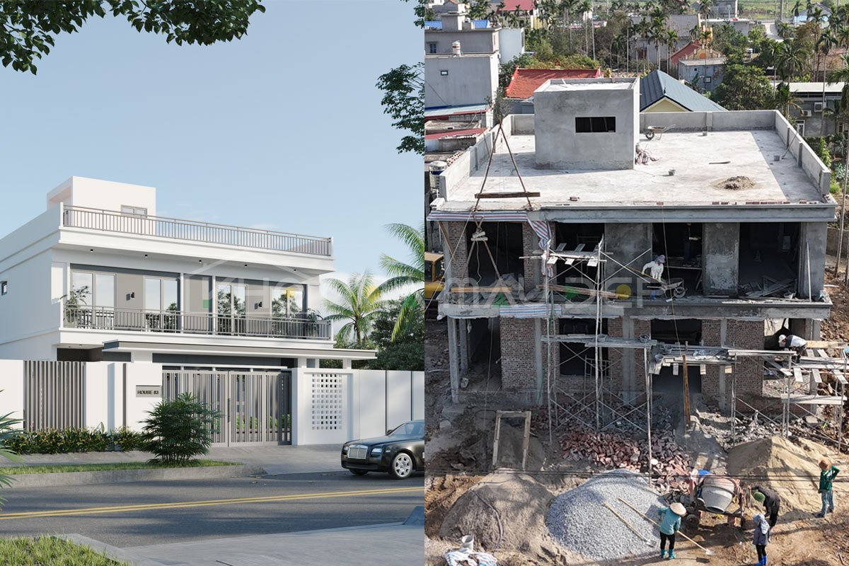 Xây nhà trọn gói: Nhà song lập 2 tầng 1 tum anh Quân, Hải Phòng 