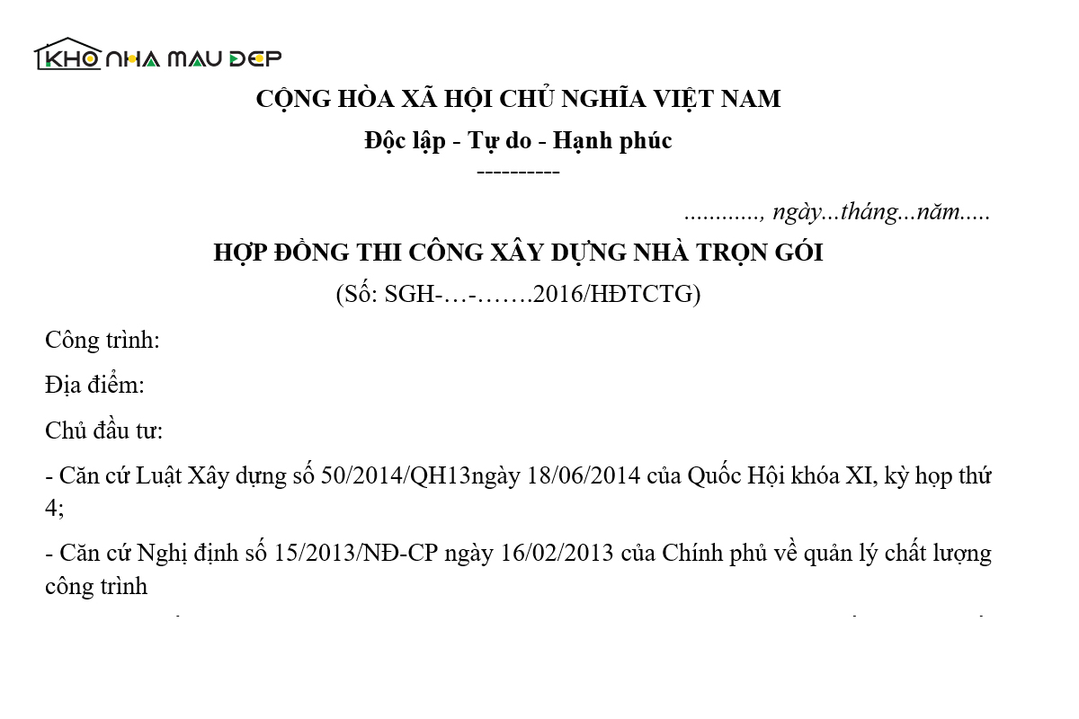Mẫu hợp đồng xây nhà trọn gói tphcm