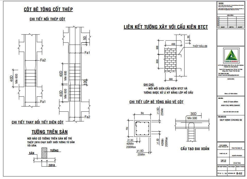 cột và liên kết tường